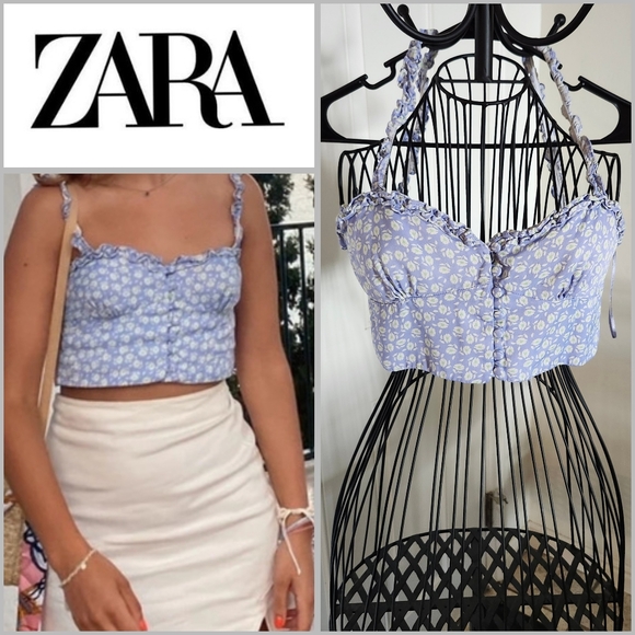 Zara Lilac Floral Women's half Top with buttons size small - Picture 1 of 8